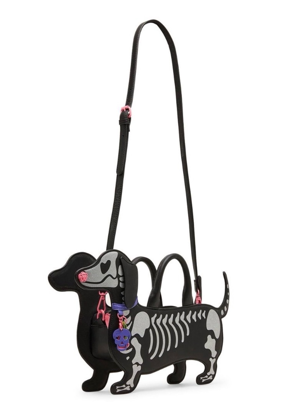 Betsey Johnson Black Dachshund Skeleton Satchel with Purple Accent - Picture 2 of 5
